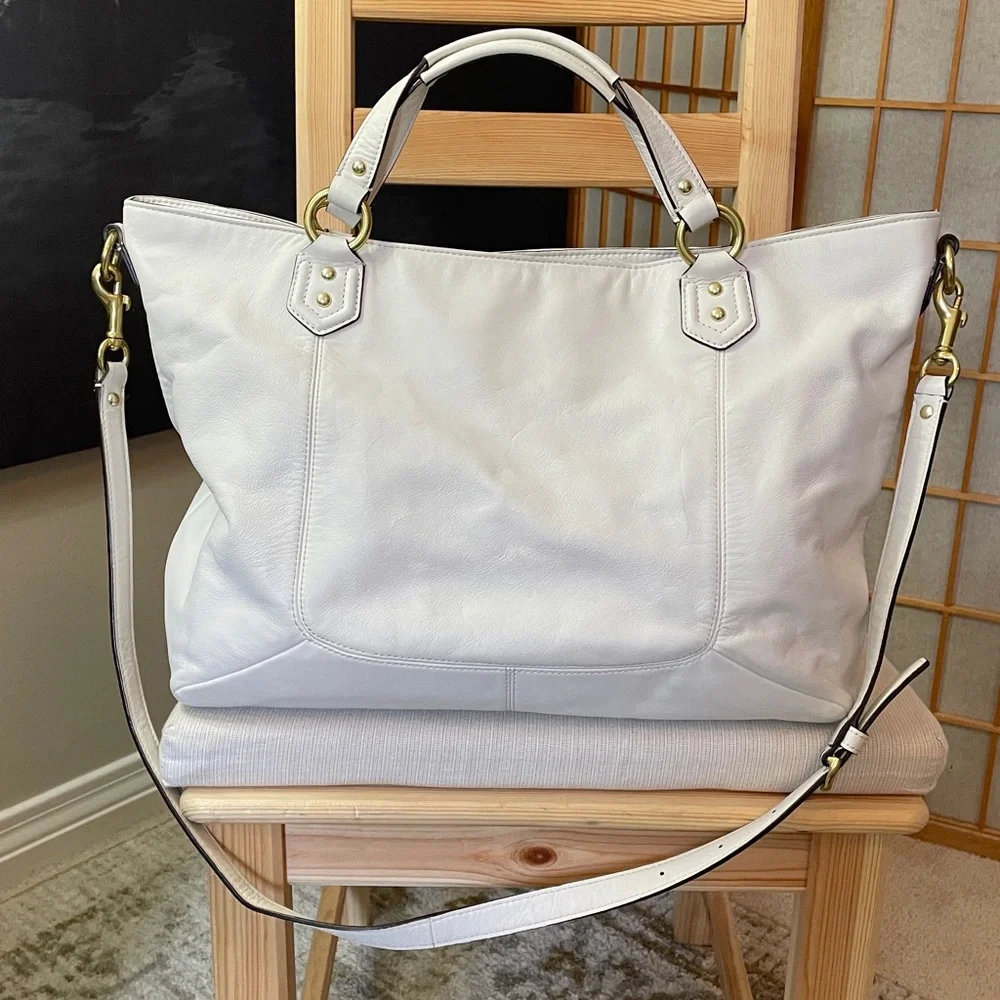 Coach Campbell Leather Izzy Fashion Satchel in Ivory/Brass